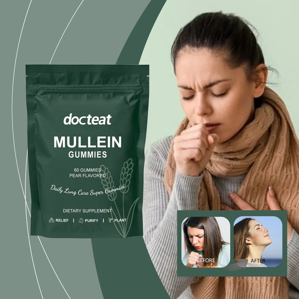 DOCTEAT Mullein Gummies – Plant-Based Respiratory Wellness Herbal Supplement Gummies Qst