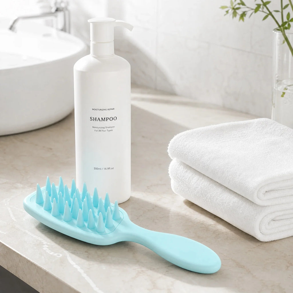 Long Handle Silicone Scalp Massage Brush – Anti-Knotting Scalp Massage Brush Qme