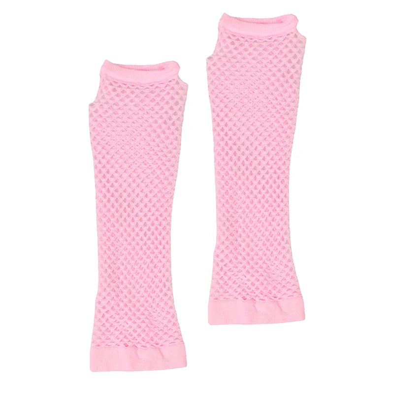 Women's Long Fishnet Fingerless Gloves – Punk Rock Arm Warmers Fishnet Arm Warmers Qst Pink