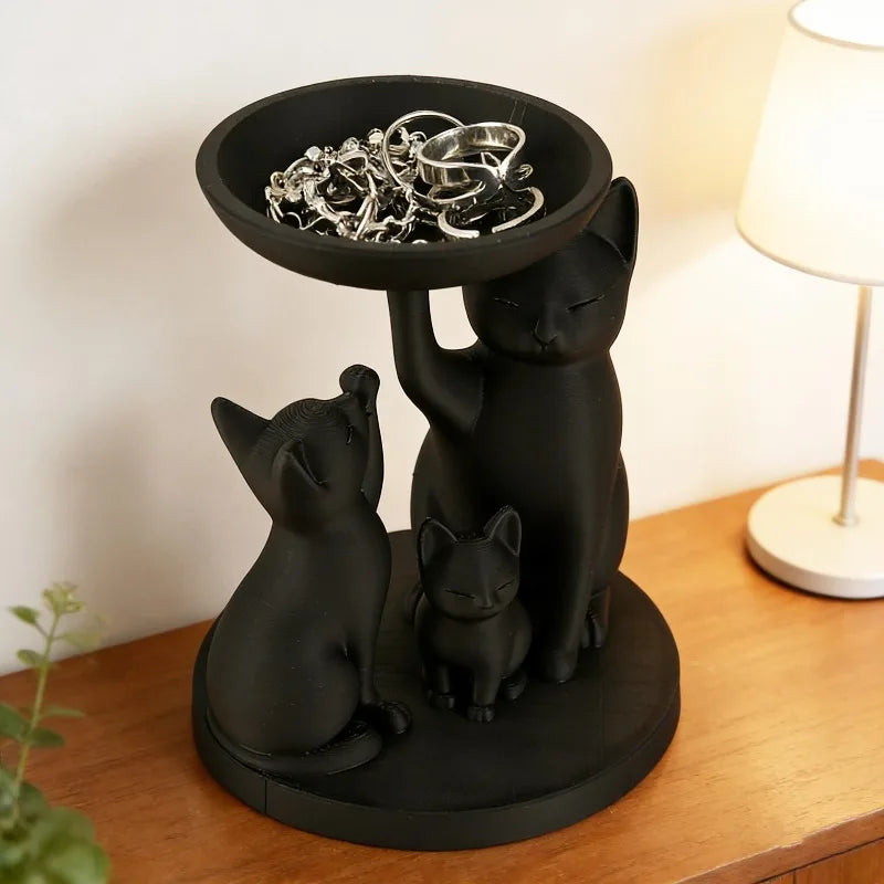 3D Printed Black Cat Storage Tray – Jewelry & Key Organizer Decorative Storage Tray Qme