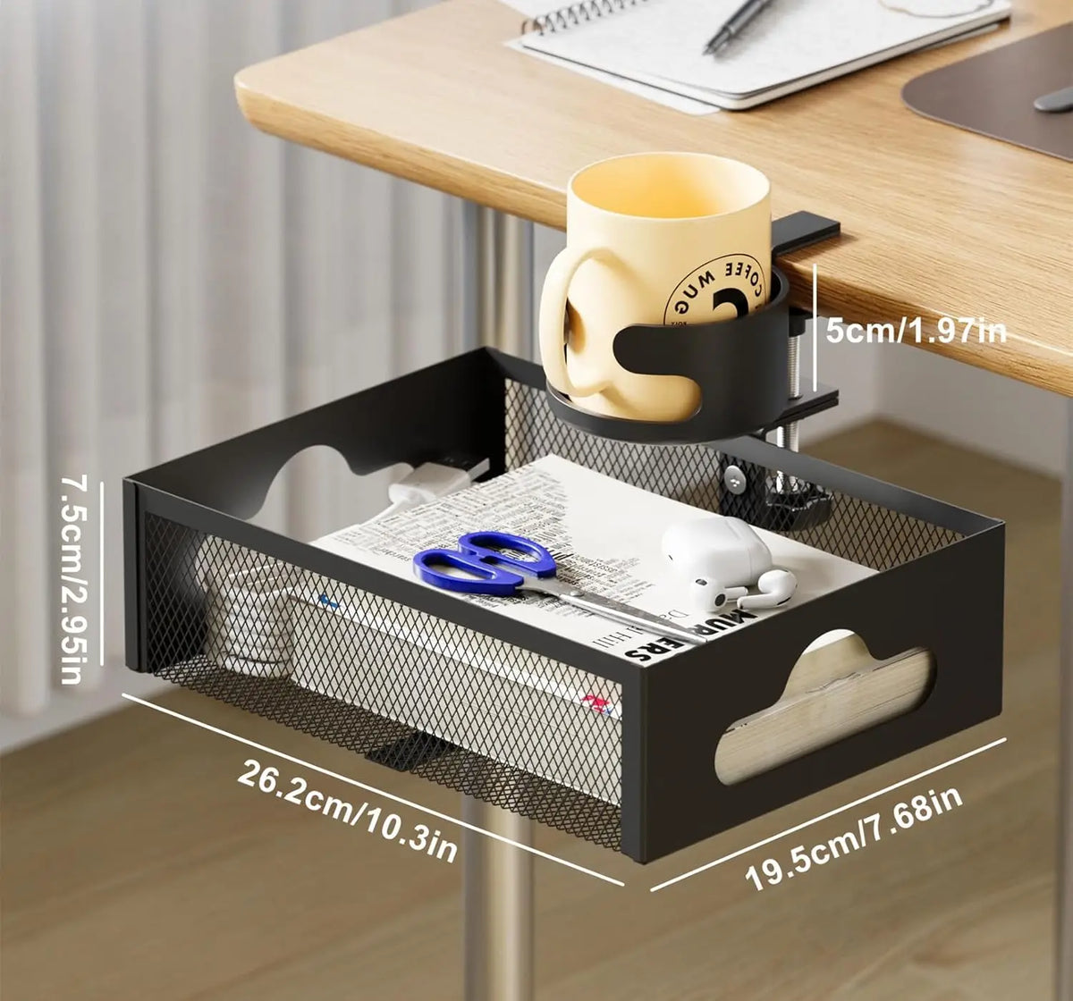 360° Rotary Under-Desk Cup Holder & Anti-Spill Storage Rack Desk Organizer Rack Qme