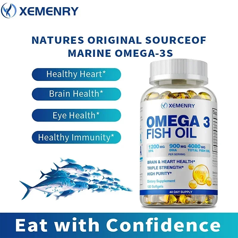 Xemenry Omega-3 Fish Oil Soft Gels | EPA & DHA Supplement Omega-3 Supplement Qst