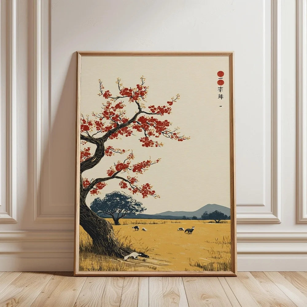Retro Japanese Koi & Tree Canvas Wall Art – Unframed Print