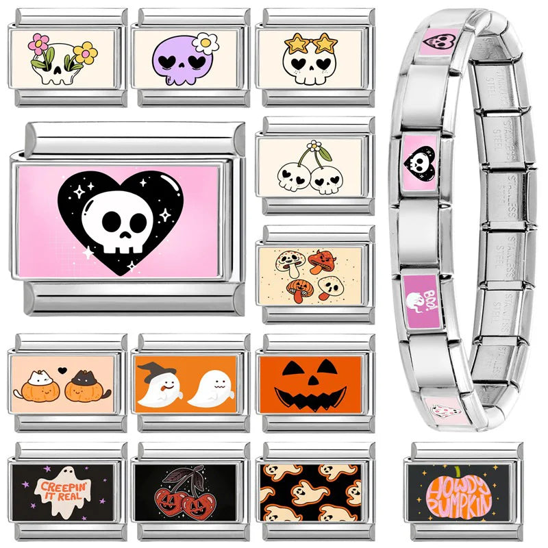 Halloween Pumpkin Ghost Italian Charm Link – Stainless Steel Italian Charm Link Qme