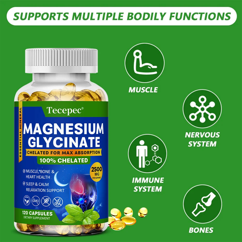 Magnesium Glycinate 2500mg Capsules – Muscle, Nerve & Bone Magnesium Supplement Qst