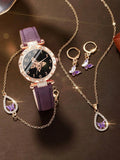 5-Piece Leather Strap Quartz Watch Set – Light Luxury Style Quartz Watch Set Qme PURPLE No
