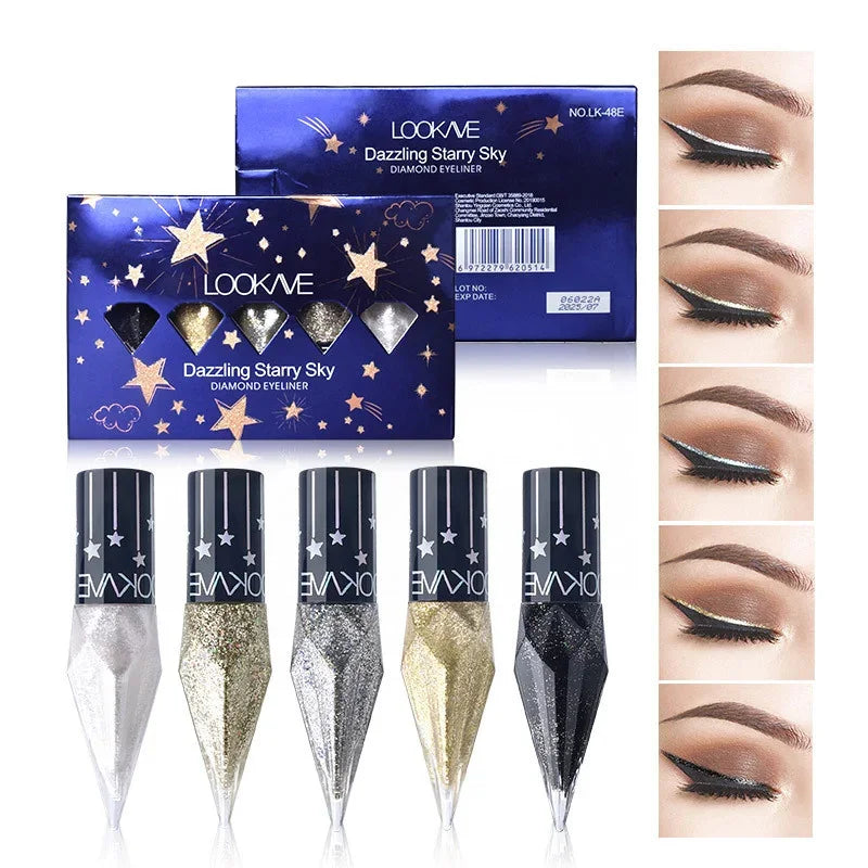 5-Color Diamond Glitter Liquid Eyeliner Set – Waterproof Glitter Liquid Eyeliner Qme 5pcs