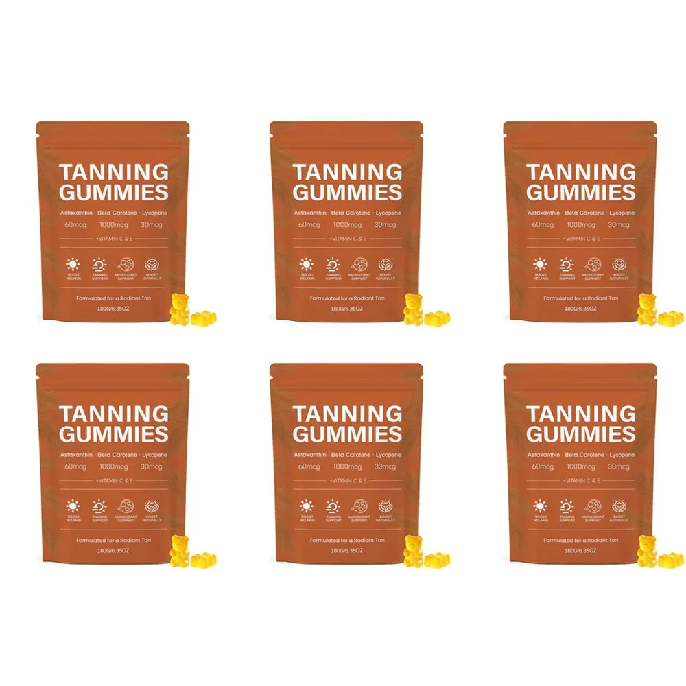 Tanning Gummies – Vitamins C & E, L-Tyrosine, Lycopene | 60ct Skin Glow Supplement Qst 180 Grams(Pack of 6)