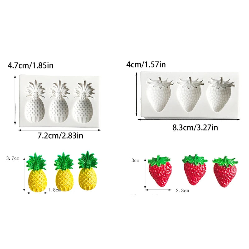 3-Cavity Pineapple Strawberry Silicone Mold – Cake Decorating Silicone Baking Mold Qst