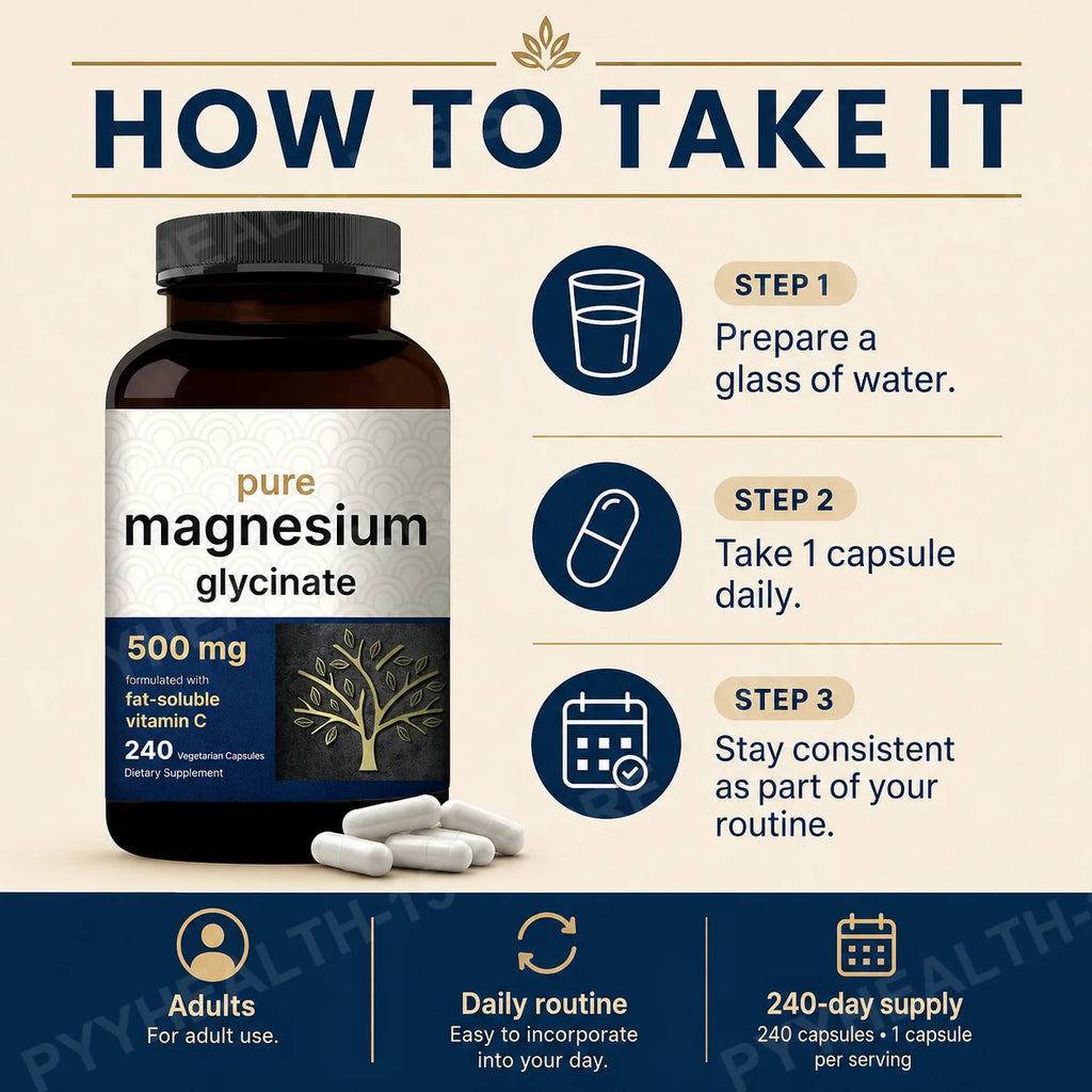 Magnesium Glycinate 500mg Veggie Capsules + Vitamin C, 240 Count Mineral Supplement Qst