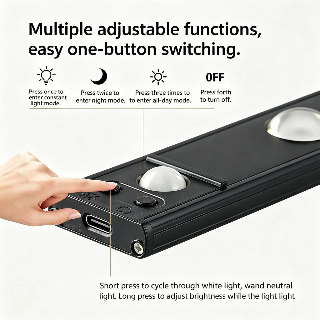 LED Rechargeable Under Cabinet Strip Light – 3 Brightness Levels LED Cabinet Strip Light Qme