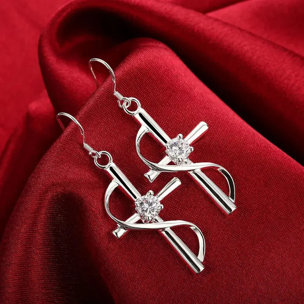 925 Sterling Silver Crystal Drop Earrings | Women's Jewelry Crystal Drop Earrings Qme