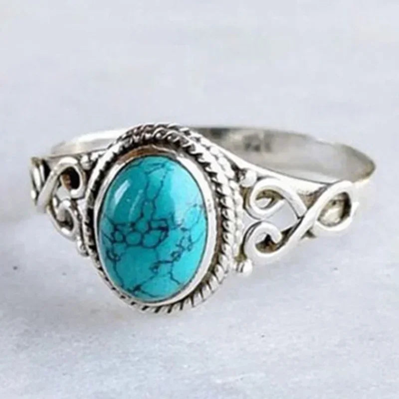 Natural Turquoise Ring – Retro Elegant Wedding & Engagement Gemstone Fashion Ring Qme
