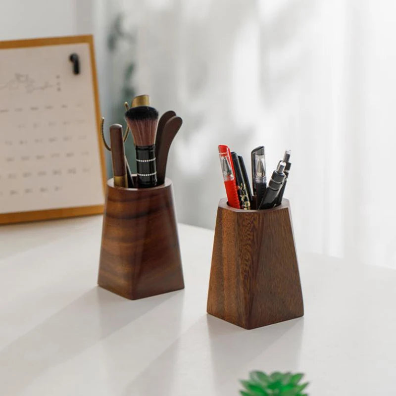 Black Walnut Wood Pen Holder – Polished Desk Organizer Wood Pen Holder Qst