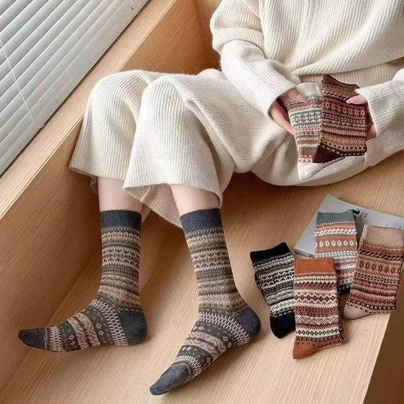 Vintage Fair Isle Crew Socks | Retro Ethnic Pattern Winter Socks Crew Socks Qme