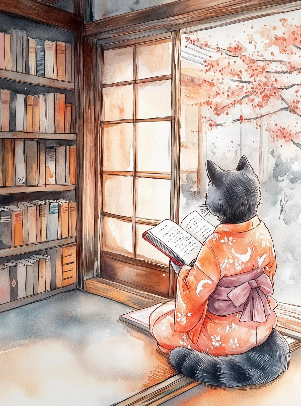 Japanese Black Cat Moon Canvas Wall Art – Retro Cartoon Poster Canvas Wall Art Qst 18 50x70cm Unframed