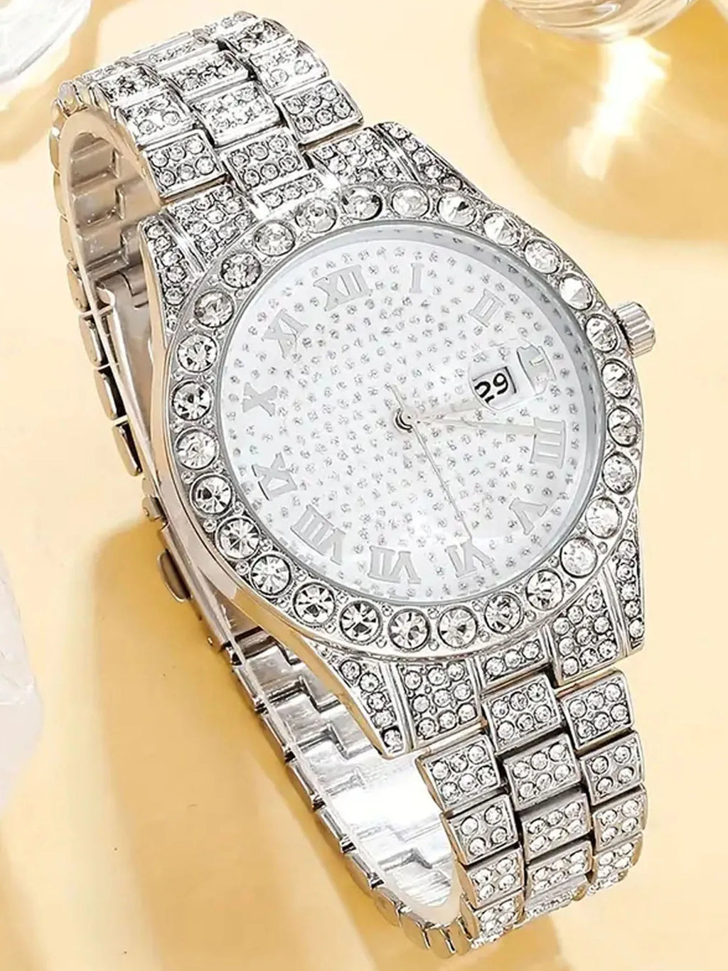 Hip Hop Iced Out Cuban Link Chain Bracelet & Watch Set Chain Bracelet Set Qme