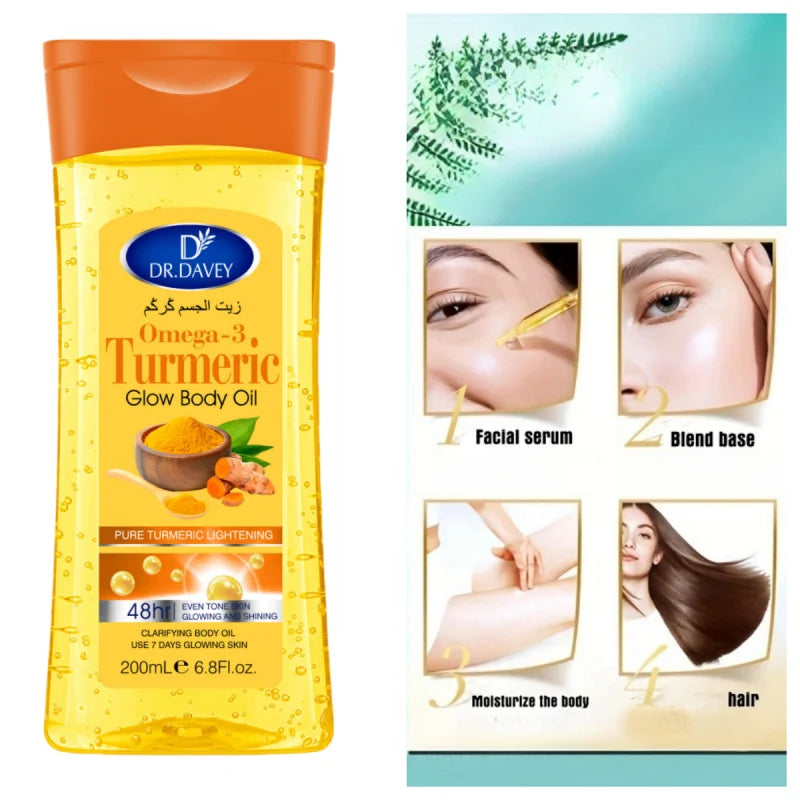 DR.DAVEY 200ml Turmeric Omega-3 Glow Body Oil | Moisturizing Body Oil Qst