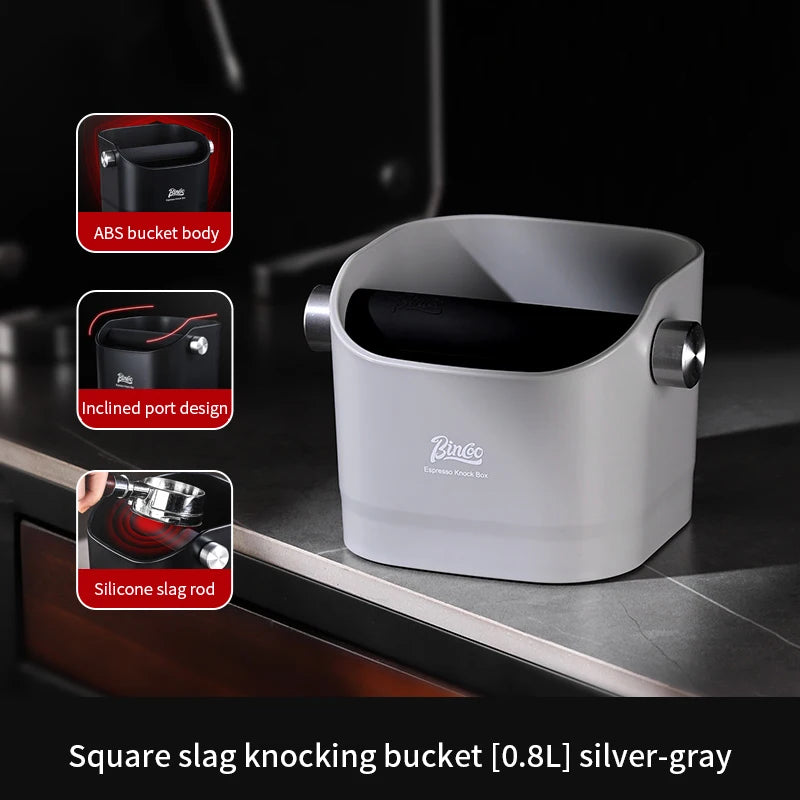 Bincoo 0.8L Coffee Knock Box – Anti-Slip Espresso Dump Bin Coffee Knock Box Qst grey
