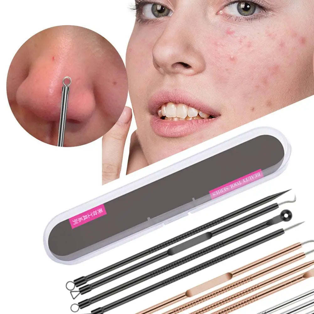 4-Piece Blackhead Remover Tool Set – Curved Tweezers & Needle Blackhead Remover Set Qme