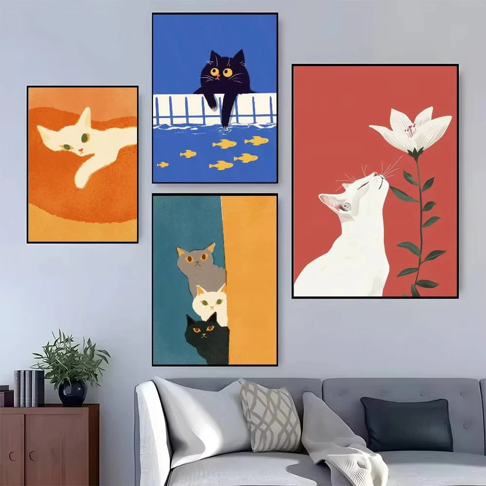 Cute Cat Canvas Poster – Waterproof Unframed Wall Art Decor Canvas Wall Poster Qst