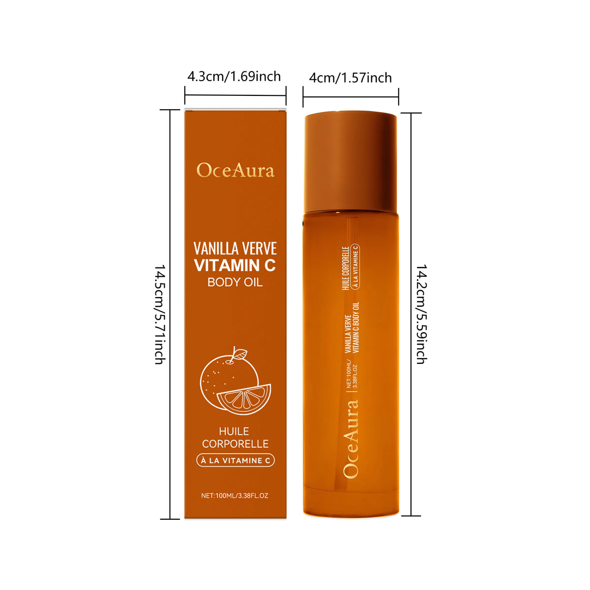 OceAura Vitamin C Body Oil 100ml – Deep Moisturizing Glow Body Essence Oil Qst