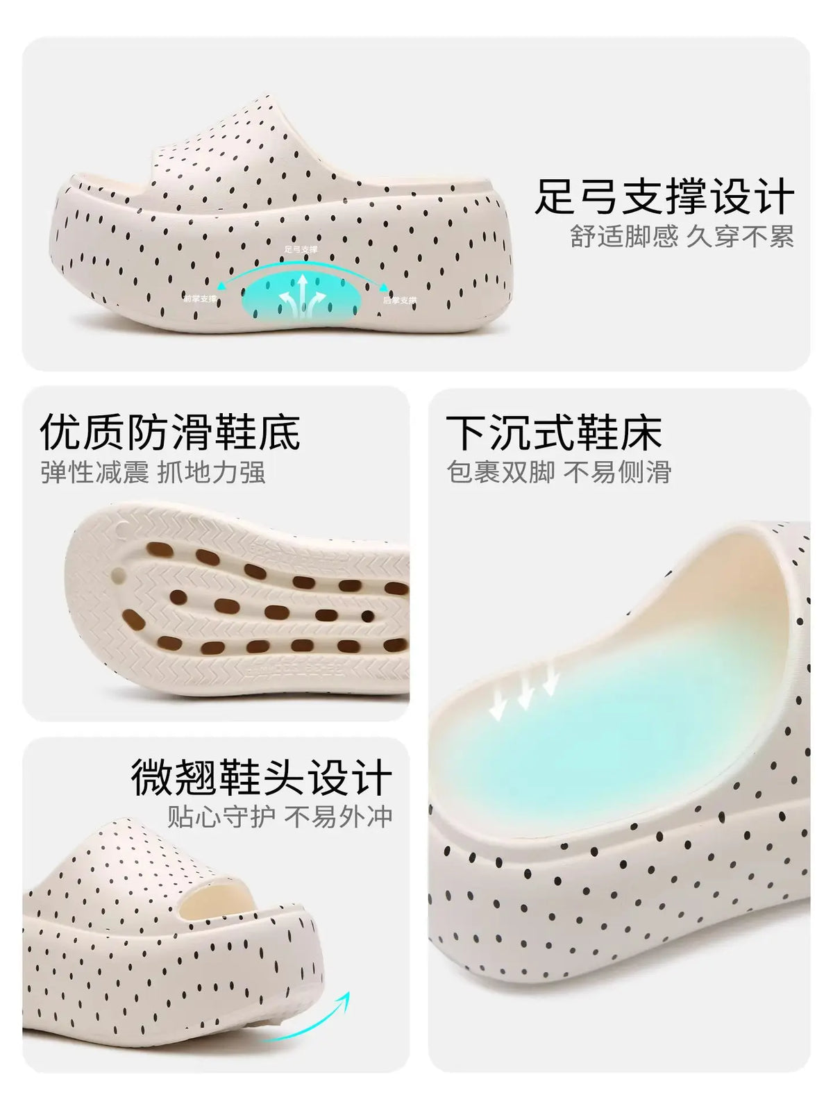 Women's Polka Dot Platform Slides – Thick EVA Sole Slippers Platform Slides Qst