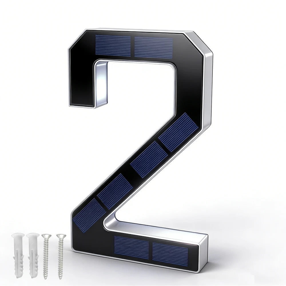 Solar LED House Number Light – Auto Sensor, Waterproof Sign Solar Address Light Qst 12CM digit 2 0-5W