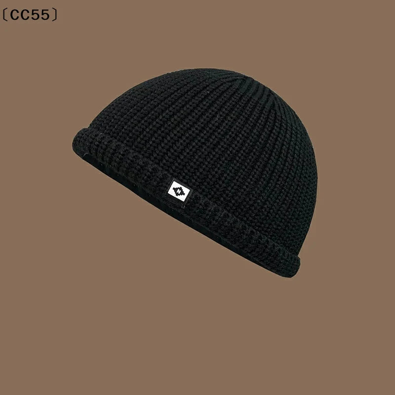 Black Knitted Beanie Hat – Unisex Hip-Hop Winter Cap Knitted Beanie Hat Qst