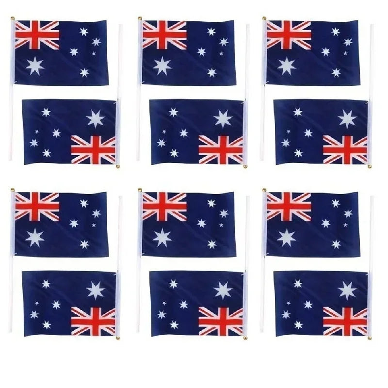 5 Mini Hand-Held Australian National Flags with Plastic Poles Mini Patriotic Flag Qme