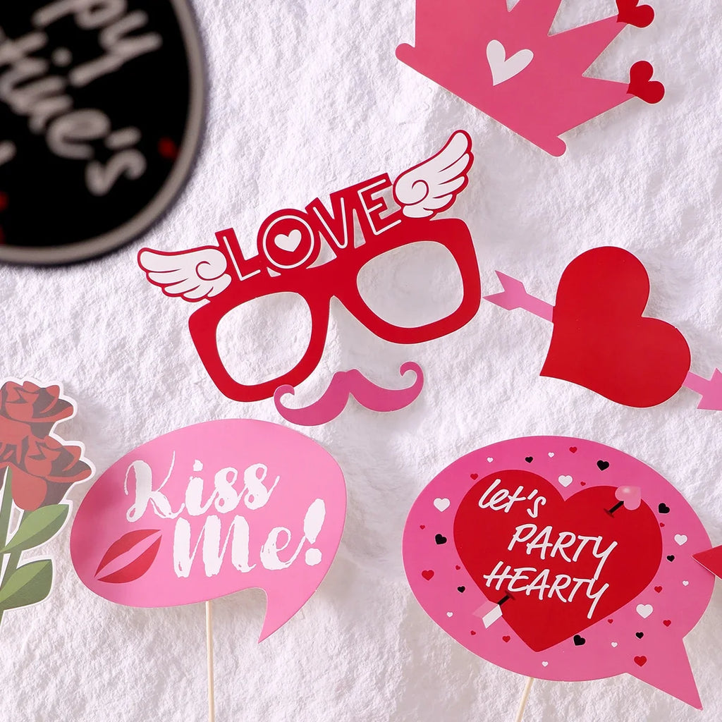 Valentine's Day Photo Props 25-Piece Set | Party Decorations Photo Booth Props Qme