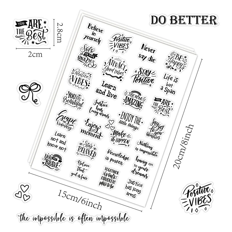 Inspirational Words & Phrases Stickers – 4 Sheets Scrapbooking Craft Sticker Set Qme