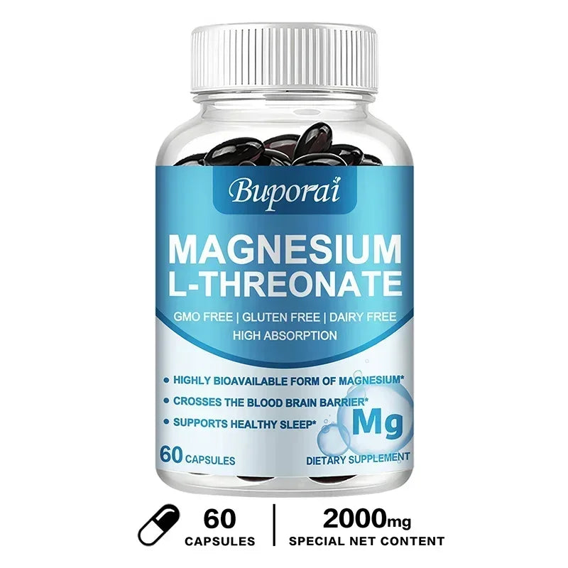 Magnesium L-Threonate Capsules – Focus, Memory & Nerve Support Mineral Supplement Qst 60 Capsules
