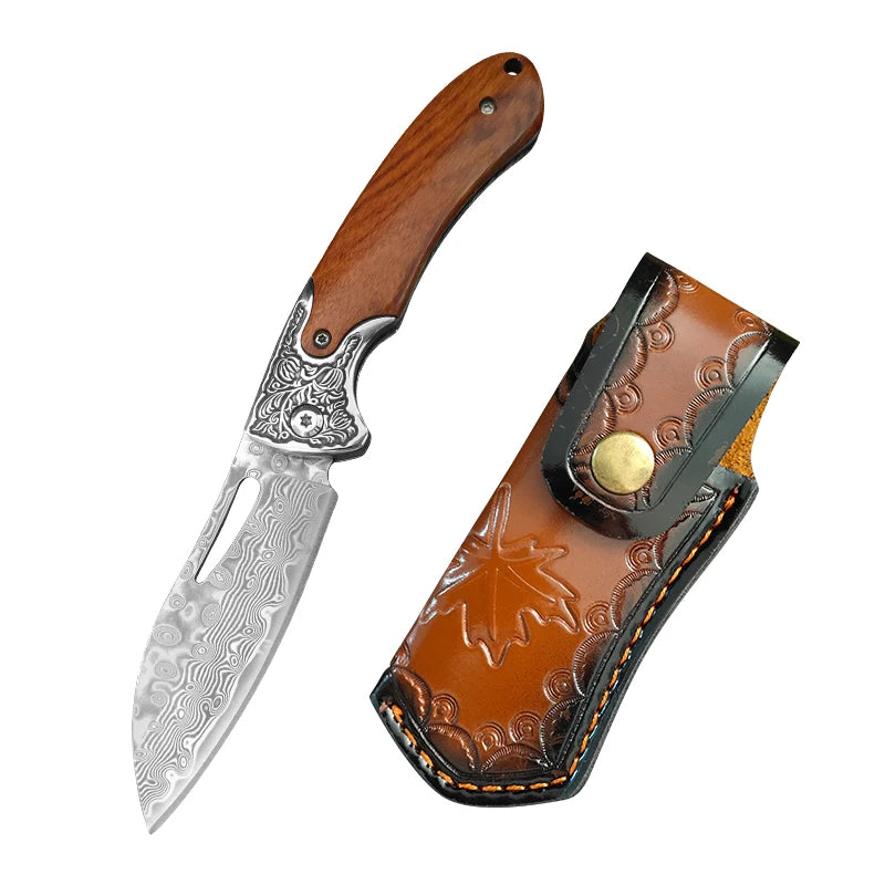 InLeung Damascus Steel Folding Knife – 7.5" Boning Chef Blade Folding Kitchen Knife Qst B Knife T