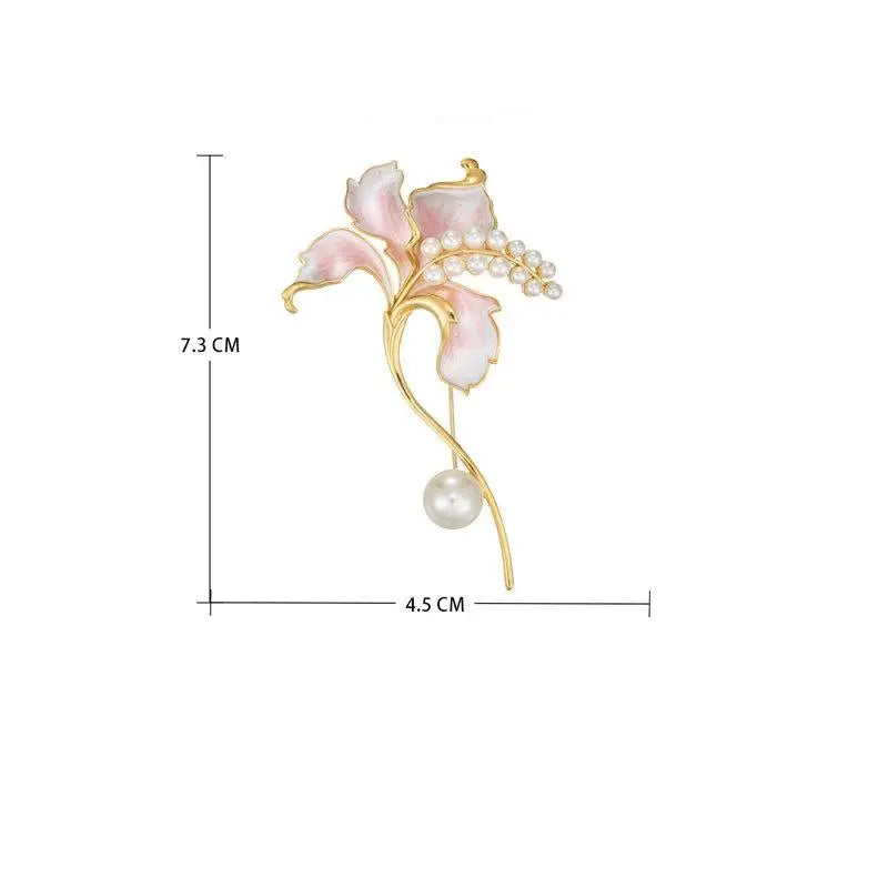 Enamel Pearl Lily Flower Brooch Pin for Women – 3 Colors Flower Brooch Pin Qme