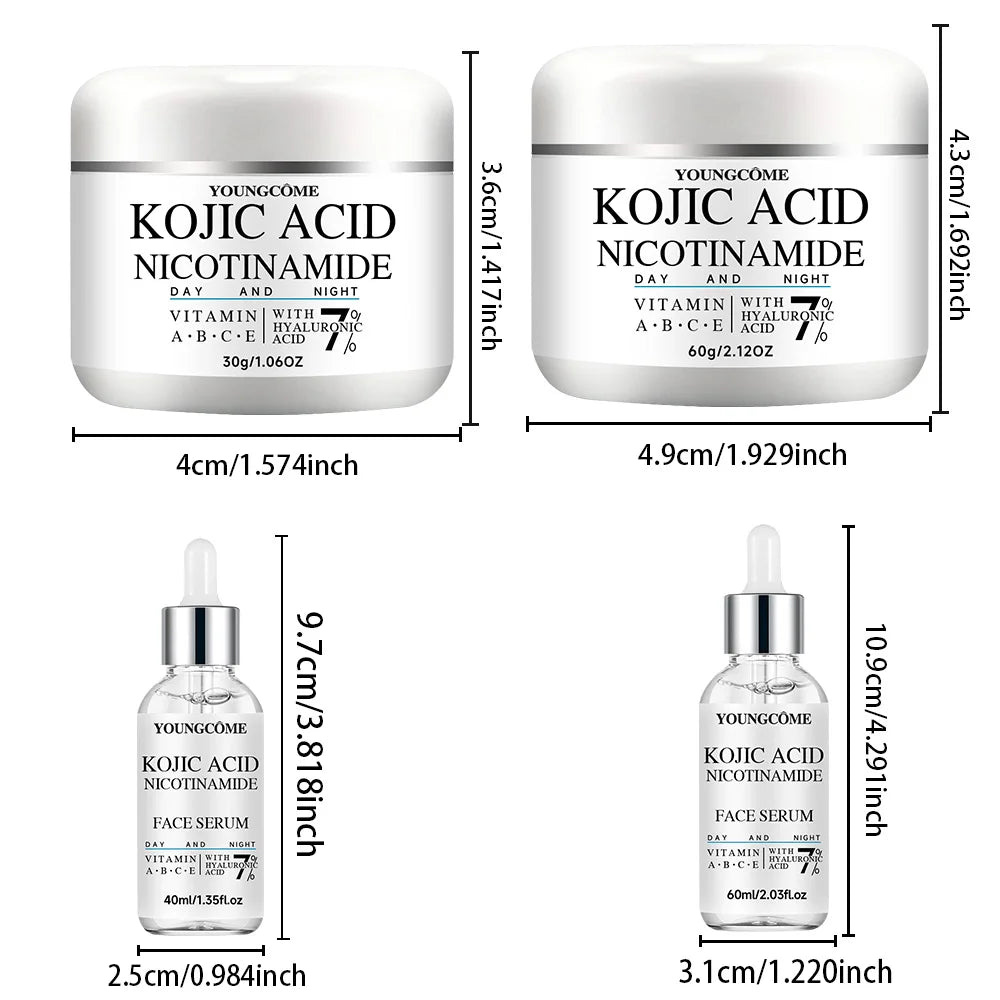 YOUNGCOME Kojic Acid Brightening Set – Toner, Serum & Cream Brightening Skin Care Set Qst 60g 60ml