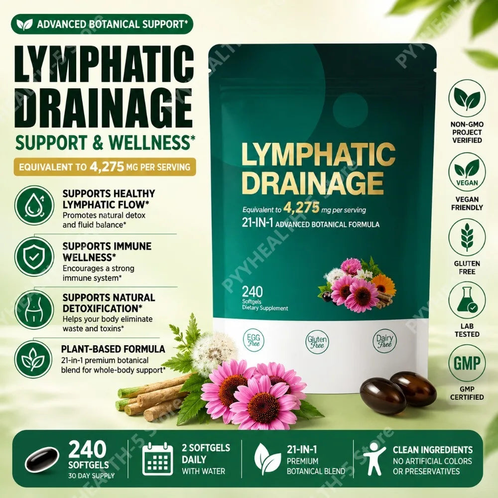 21-in-1 Lymphatic Support Softgels 4275mg Herbal Blend 240ct Herbal Supplement Qst