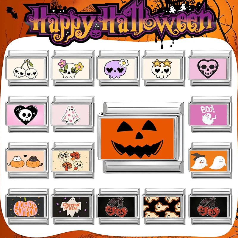 Halloween Pumpkin Ghost Italian Charm Link – Stainless Steel Italian Charm Link Qme