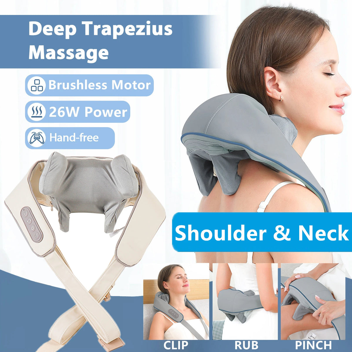 Foreverlily 26W Wireless Neck & Shoulder Kneading Massager Neck Shoulder Massager Qst