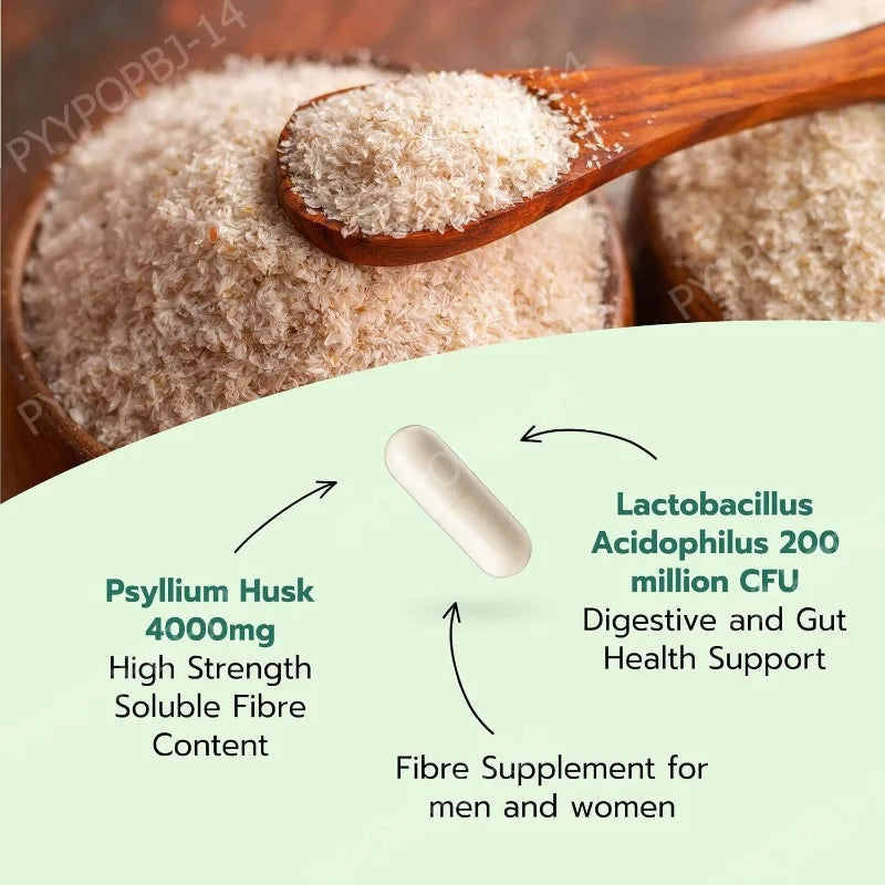 Psyllium Husk 4000mg + Lactobacillus Acidophilus – 120 Vegan Caps Fiber Probiotic Supplement Qst