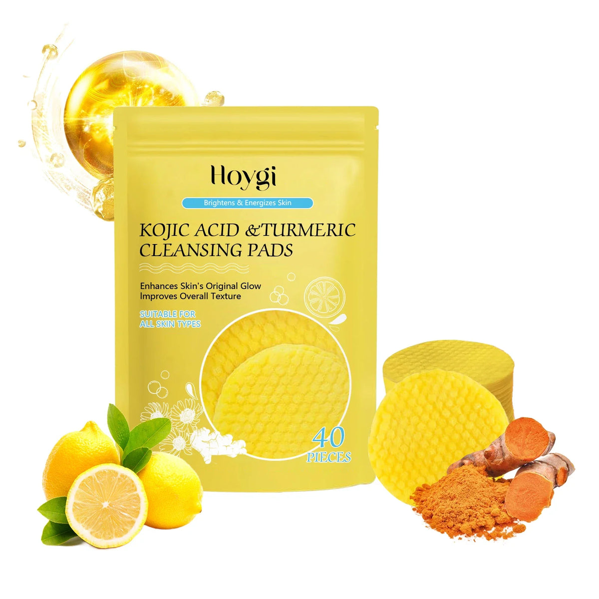 Turmeric & Kojic Acid Cleansing Pads – Pore Cleanser & Makeup Remover Facial Cleansing Pads Qme 40Pcs Boxed