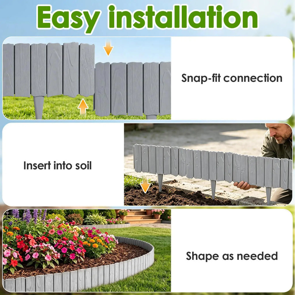10-Piece Decorative Garden Fence Landscape Edging Border – Grey Garden Edging Border Qme