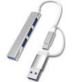 USB-C Hub 4-Port USB 3.0 Multiport Expander & Splitter USB Hub Qme USB Silver