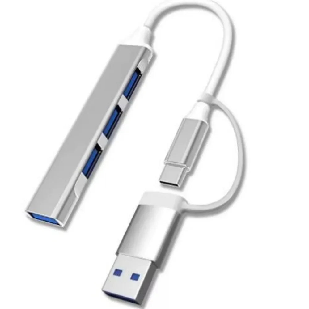 USB-C Hub 4-Port USB 3.0 Multiport Expander & Splitter USB Hub Qme USB Silver