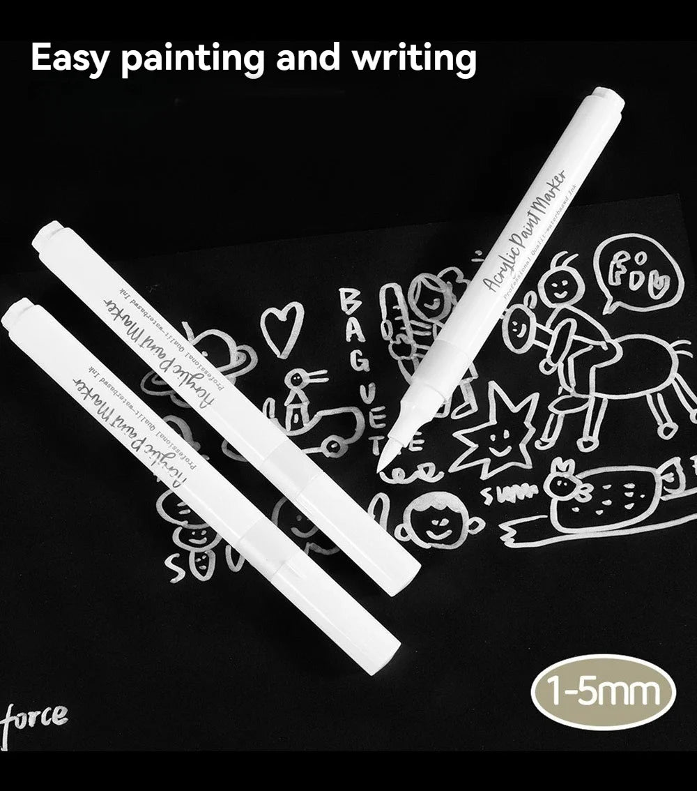 White Acrylic Marker Set – Brush Tip & Fine Point Art Pen Acrylic Art Marker Qme
