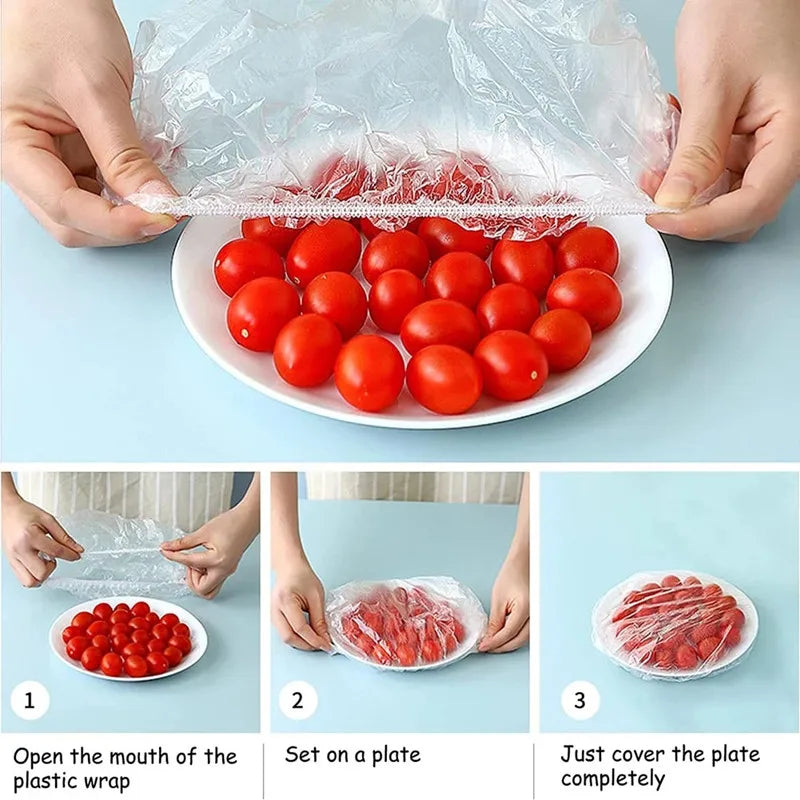 Disposable Plastic Food Cover Wraps – 100pcs Fridge Storage Food Cover Wrap Qme