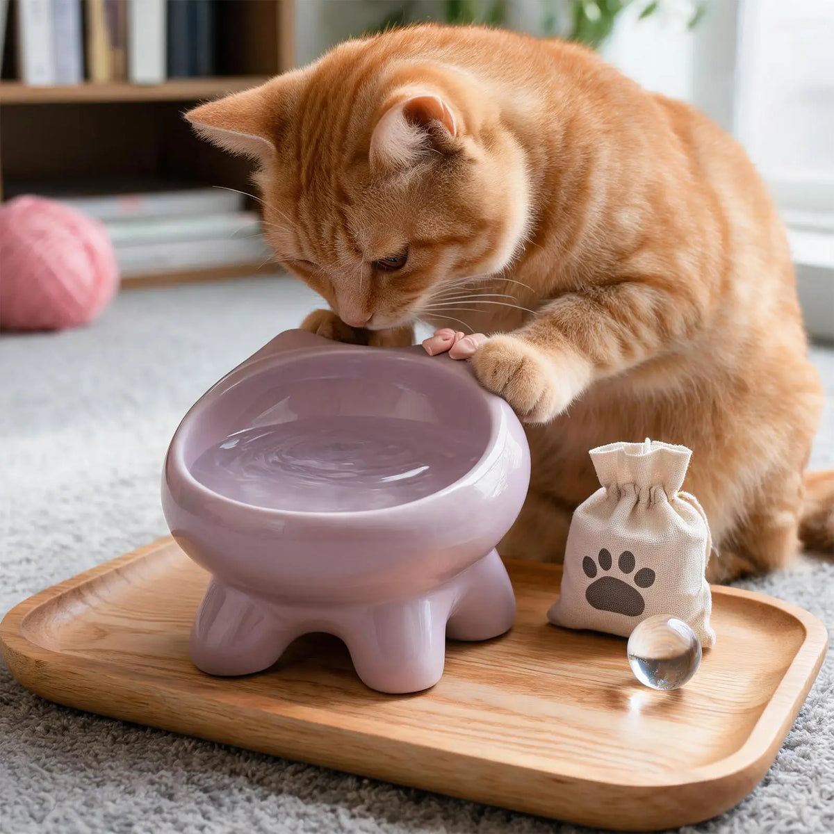 Elevated Tilted Ceramic Cat Bowl – Anti-Slip Wide Pet Dish Elevated Pet Bowl Qme