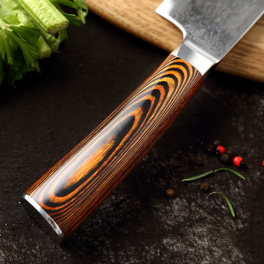 XITUO Damascus Steel Kitchen Knife Set – Colored Wood Handle Kitchen Knife Set Qst