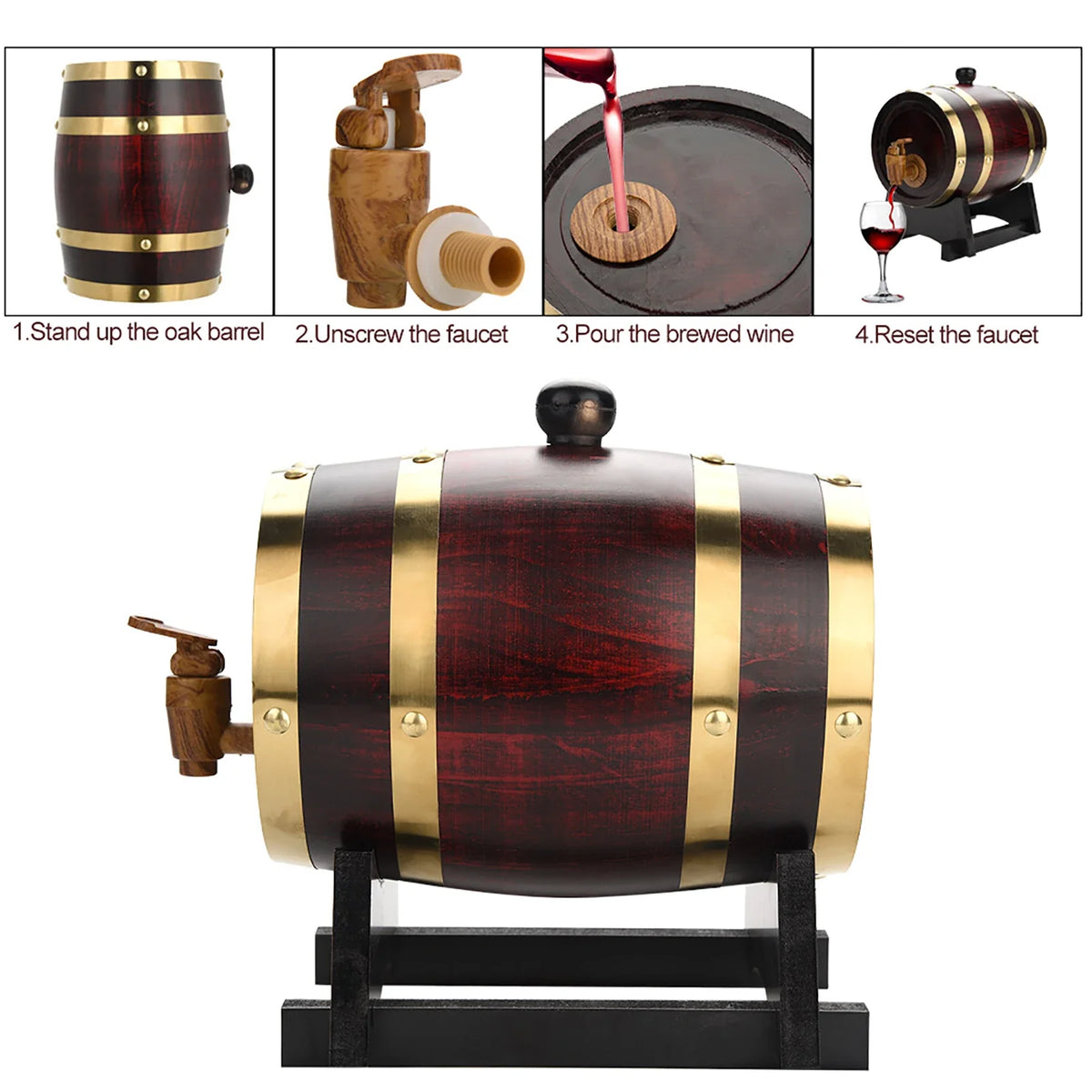 Oak Wood Aging Barrel for Beer, Wine & Whiskey – 1.5L–10L Oak Aging Barrel Qme