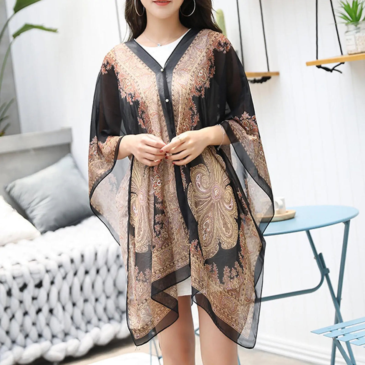 Women's Printed Chiffon Scarf Shawl – UV Beach Cover-Up Chiffon Scarf Shawl Qme